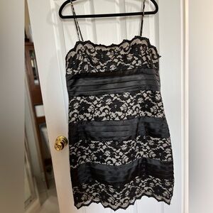 Black/nude lace satin cocktail dress. Size 16